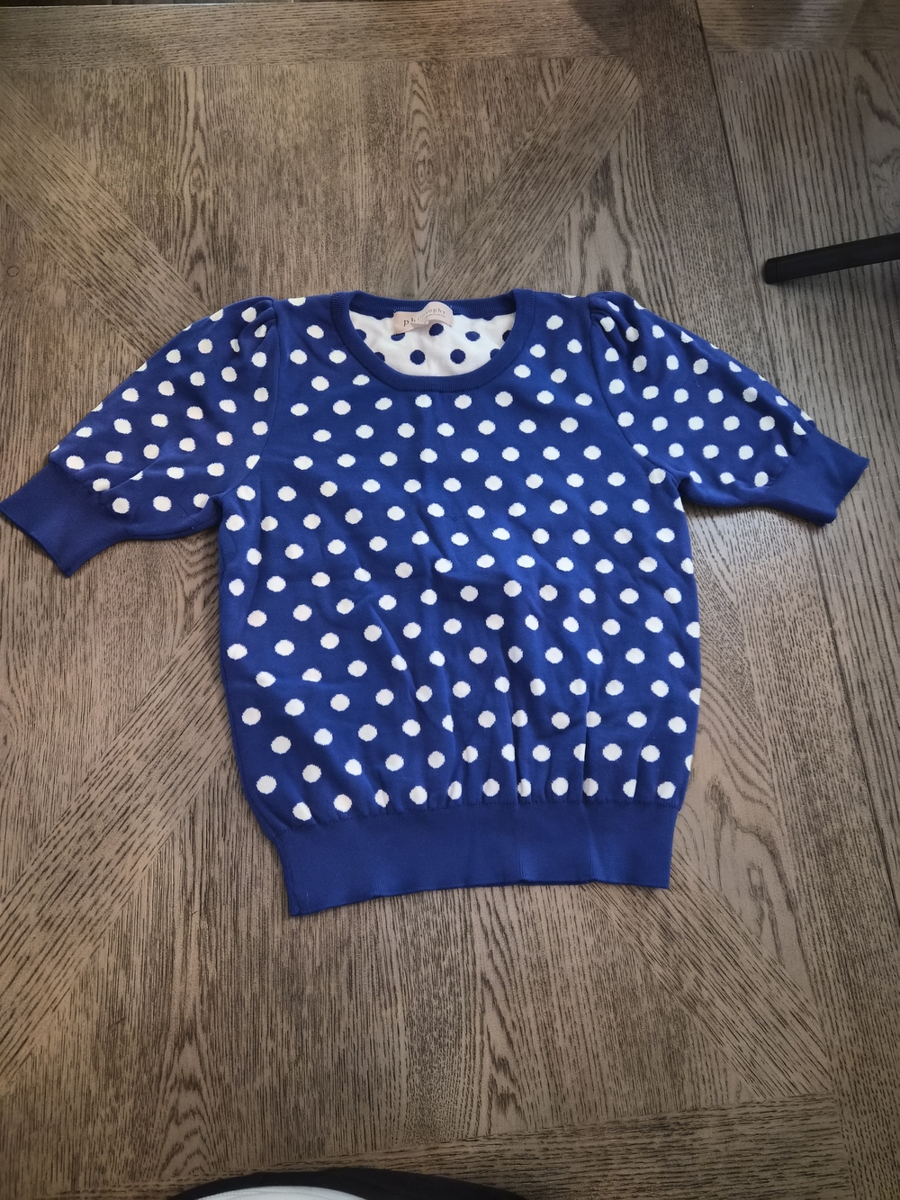 Philosophy Royal Blue Polka Dot Short Sleeve Sweater